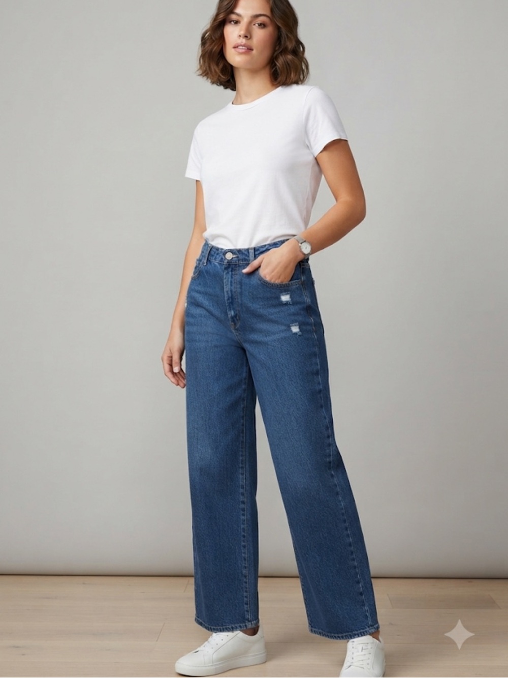 Indigo Rein Distressed Wide-Leg Jeans - Size 13 (W30)